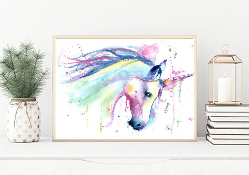 Unicorn print, poster, Rainbow unicorn watercolor, nursery wall, unicorn decor, party, unicorn birthday, unicorn nursery, girls art, image 5