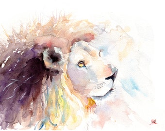 Lion watercolor art print for home décor, Lion wall art, Watercolor big cat, Lion gift idea, Colorful animal art, Watercolor lion art print