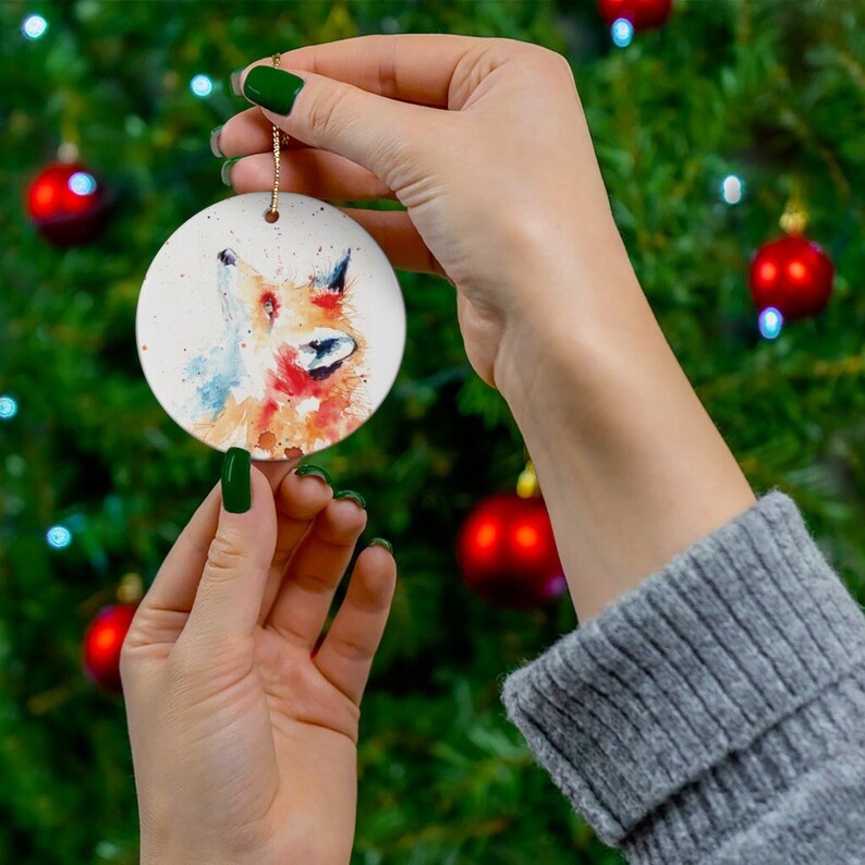Fox ornament, sitting fox, red fox, realistic wildlife ornament, fox decor, fox gift, fox Christmas ornament, personalized, nature gift image 1