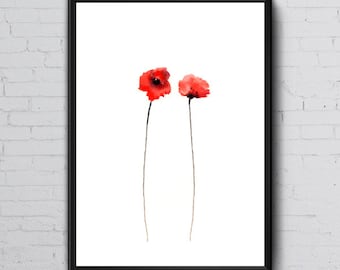 Red Poppies Print, Canvas, Poster, Watercolor Painting, Print Flower Art, Home Decor, Wall Art, Poppy Bedroom, Wall, Home Decor, Unframed