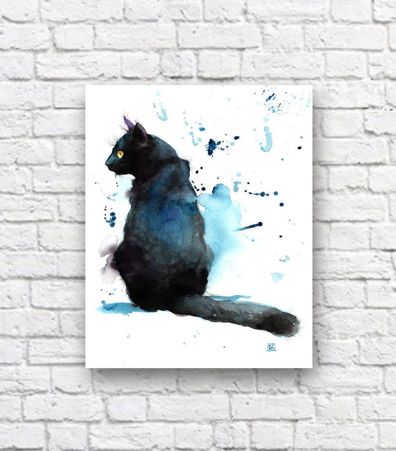 Black Cat Print Canvas Poster Sitting Cat Black Cats Etsy
