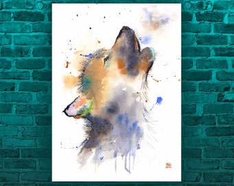 Howling Wolf Print, Canvas, Poster, Wolf Cub Print, Watercolor print, Wolf Cub, Wolf Gift, Wildlife Print, Woodland Nursery, Girl's Room