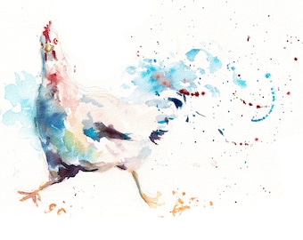 Chicken Watercolor Print | Farm Art, Farm Print, Farm Decor, Chicken Painting, Multiple Sizes, Watercolor Rooster, Farm Illustration