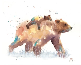 Bear Cub Print,Bear Watercolor Painting,Woodland Animal,Bear Nursery Art,Boho Art Print, Mother's Day,