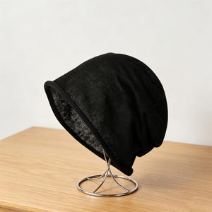 Saks Fifth Avenue Womens Knit Hat Skull Cap Black Knit Sequins Flower Vintage Sequined skull cap vintage - Gem main image 4