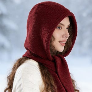 Röd huvad halsduk, varm balaklava för höst och vinter, virkad balaklava-mössa, handstickad mössa, moderiktig halsduk med snood, alla hjärtans dag-presenter