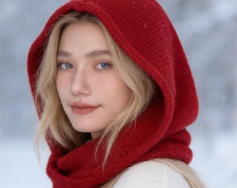 100% Wool Balaclava Hood,Crochet Balaclava Bonnet,Pullover Hat for Autumn and Winter,Cozy Warm Headwear,Stylish Neck Warmer,Gifts For Her