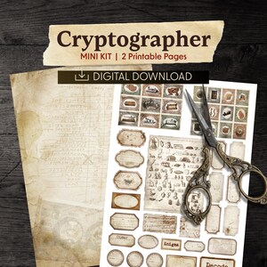 Minikit de criptógrafo vintage: Efímeros de diario de recortes de 2 páginas (descarga digital)