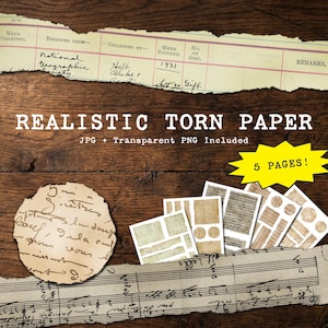 Vintage zerrissene Papier Ephemera, Ledger, Notenblätter Hintergründe (Digitaler Download)