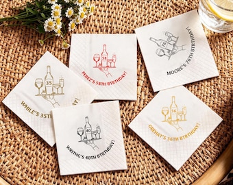 Serviettes d'anniversaire personnalisées avec nom et âge, serviettes « Joyeux anniversaire » pour tous les âges, célébration d'anniversaire important, cadeaux d'anniversaire en gros