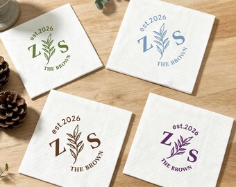 Custom Wedding Napkins with Initials, Personalized Last Name Engagement Party Supplies Bulk, Bridal Shower, Wedding Decor Bulk