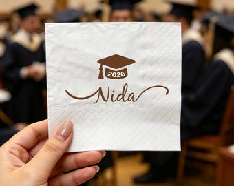 Personalized Graduation Napkins, Class of 2026 Grad Cap Party Decor, Cocktail Napkins Grad Favors Bulk