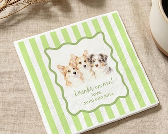 Custom Pet Portrait Cocktail Napkins, Personalized Dog Cat Wedding Party Supplies Bulk