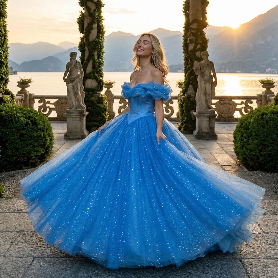 blue dress for baby girl A Line Tulle Princess Formal Evening Dresses Sky Blue Long Prom Dresses