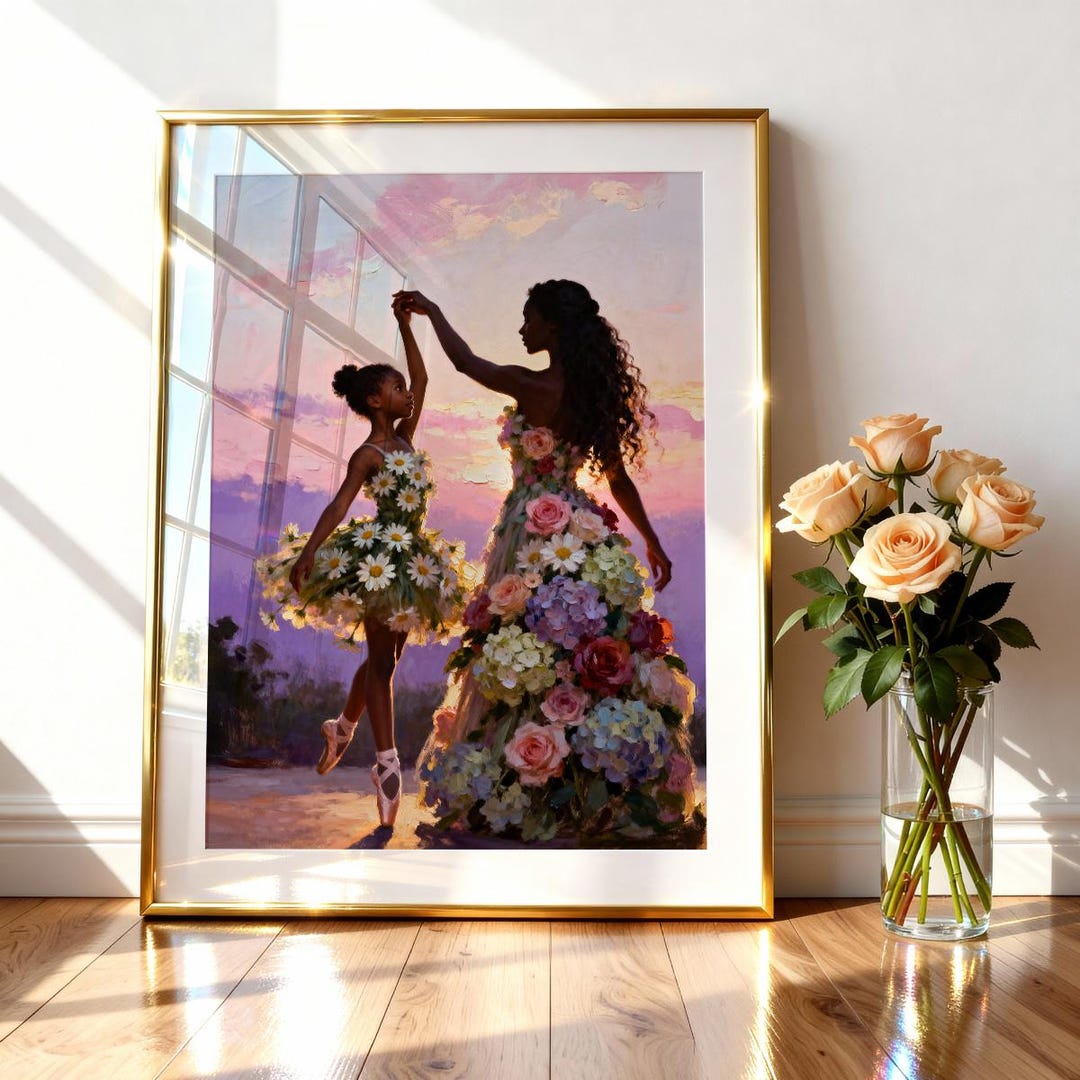 Mother and Daughter Wall Art - Pink Sky, Floral Dress Train - Etsy