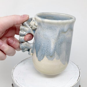 Blue Pottery Mug, Unique Handmade Mug, Pottery Coffee Mug, Gift for Her, Ceramic Tea Mug, 12 oz mug, Small Coffee Cup, Blue Cappuccino Cup