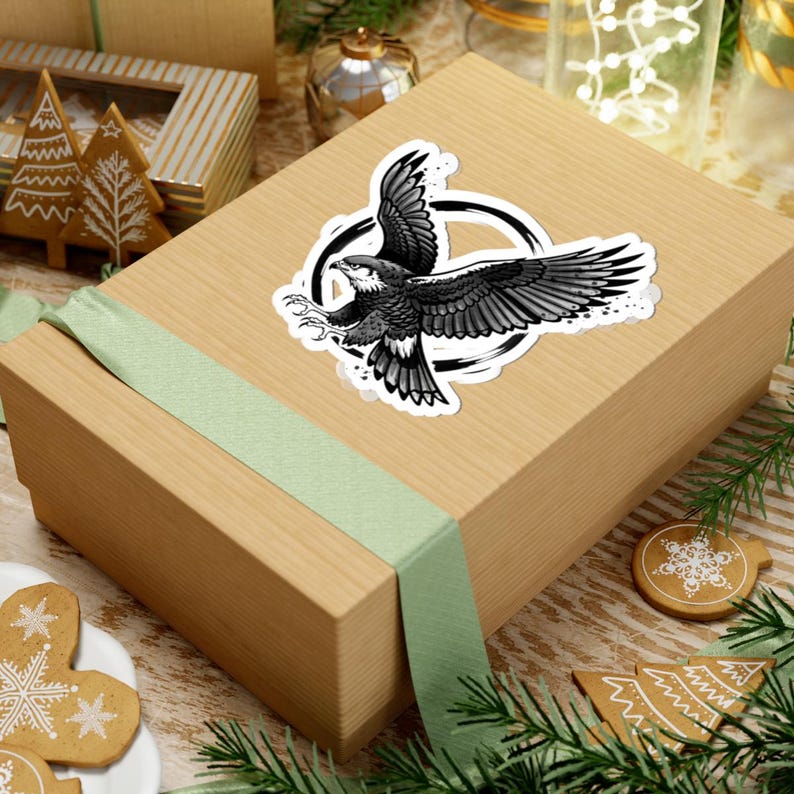 Black Hawk Illustration Stickers | Kiss Cut Vinyl Sticker, Flying Hawk ...
