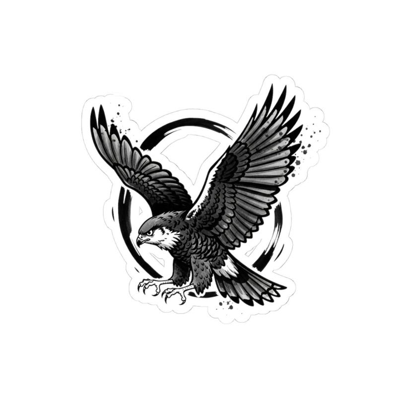 Black Hawk Illustration Stickers | Kiss Cut Vinyl Sticker, Flying Hawk ...