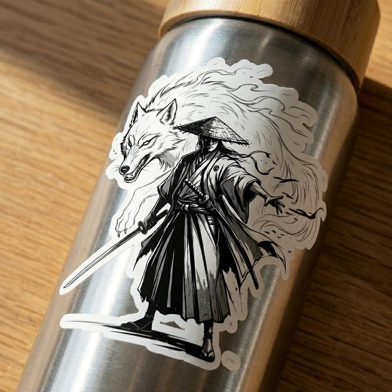 Ronin Sticker Ronin Samurai Wolf Spirit Kiss-Cut Stickers | Japanese Ink-Style Dark ...