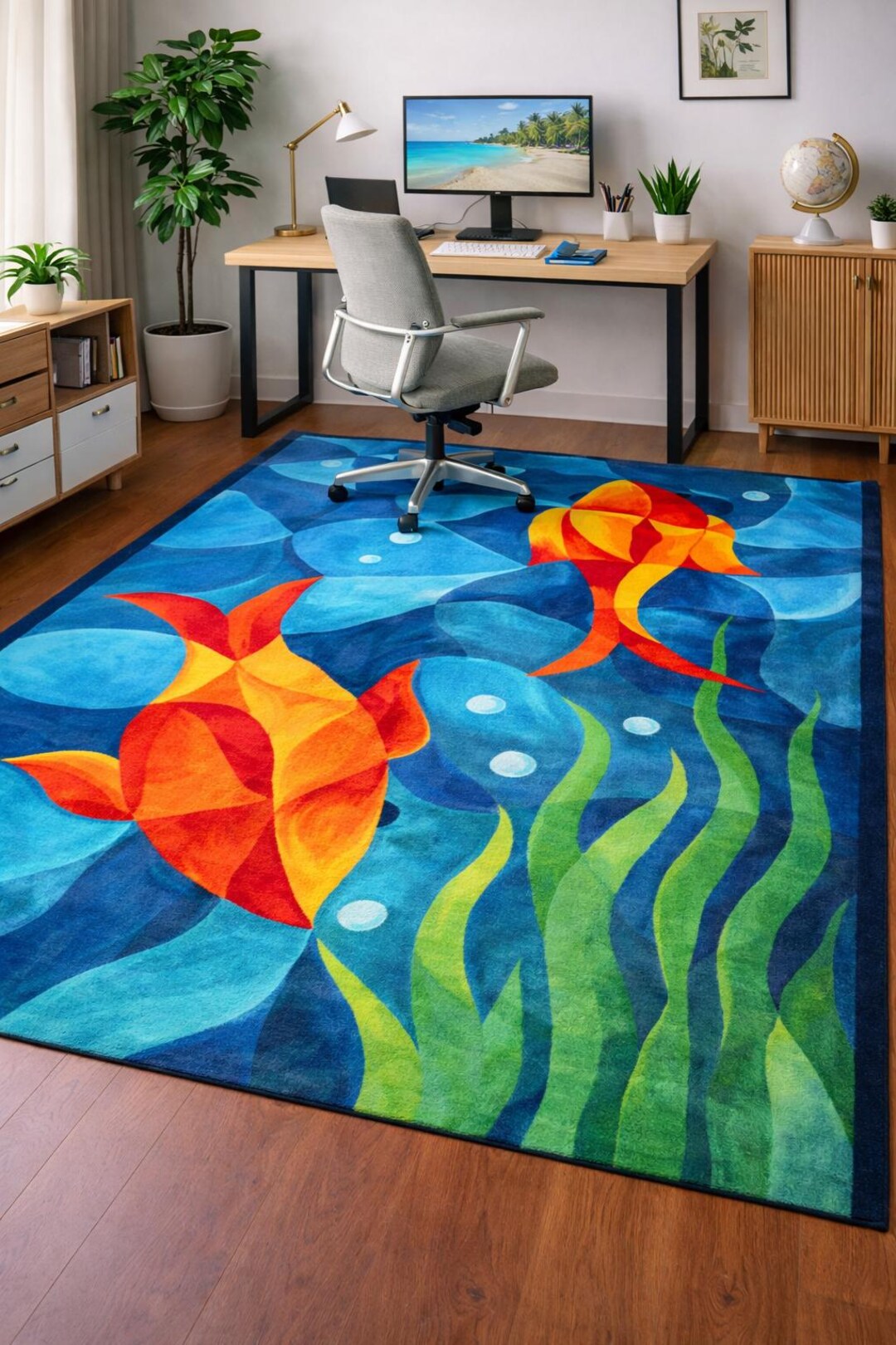 Colorful Fish Design Hand Tufted Rug – Ocean Theme Area Rug for Kids ...