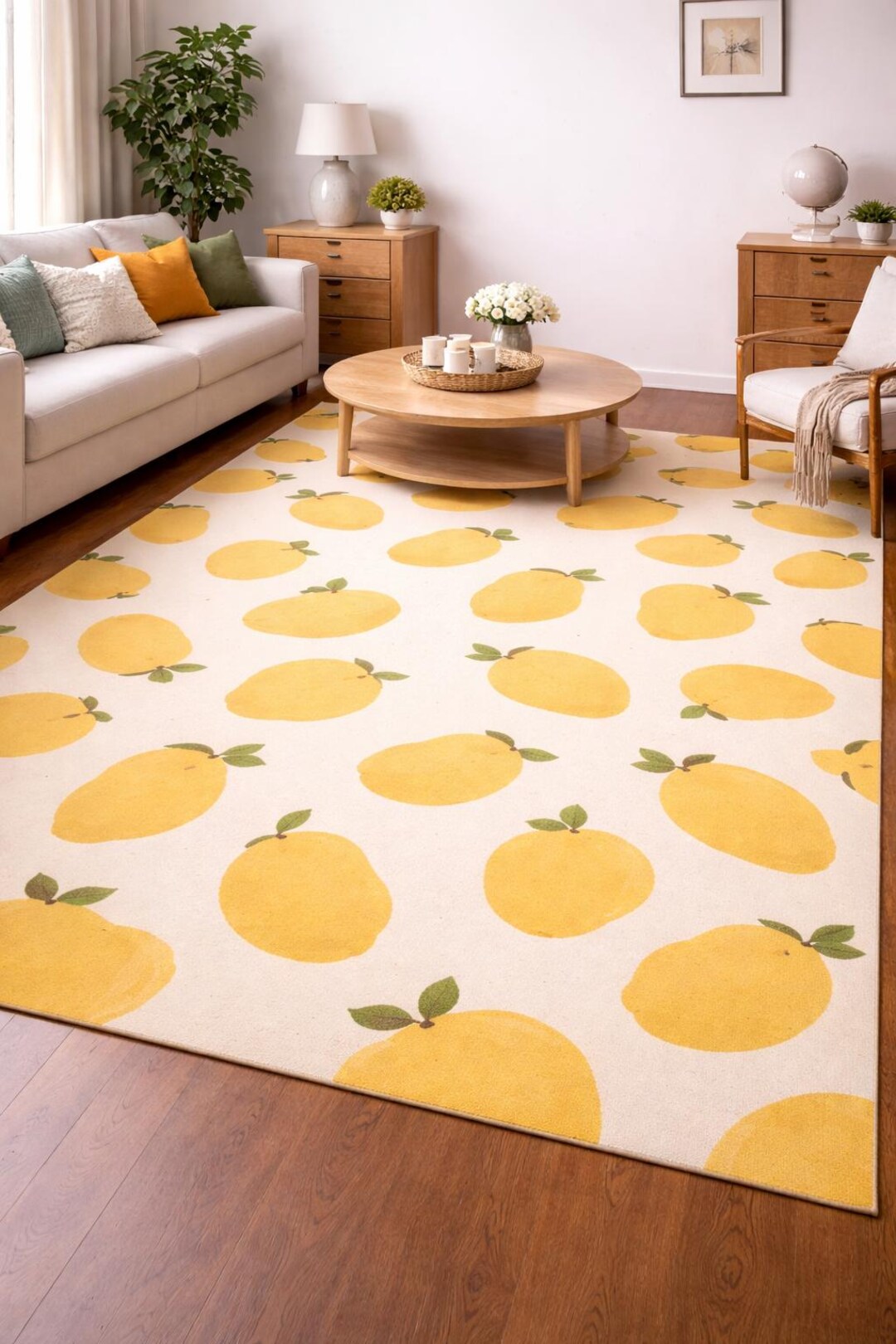 Yellow Lemon Print Area Rug – Modern Citrus Kitchen & Living Room Decor ...