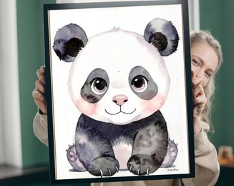 Art mural aquarelle panda | Imprimé animal de la chambre de bébé | Décoration de chambre de bébé | Téléchargement numérique