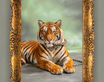 Chained Tiger Wall Art Print, Powerful Tiger Portrait, Digital Download