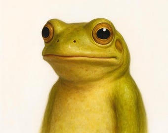 Vintage Frog Portrait Wall Art, Whimsical Animal Print, Minimalist Neutral Decor, Quirky Cottagecore Poster, Cute Amphibian Illustration