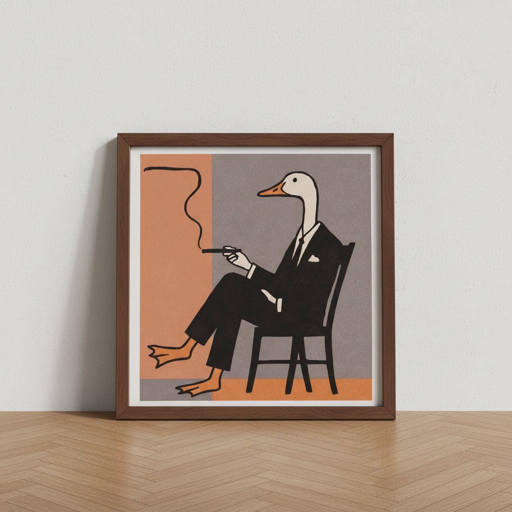 goose smoking a cigarette Silly Cowboy With Poster - Funny Vintage Goose Cowboy Hat and Bandana - Retro Cowboy Nursery Decor - Cowboy Print The Elusive Cannabis Goose, Littleton