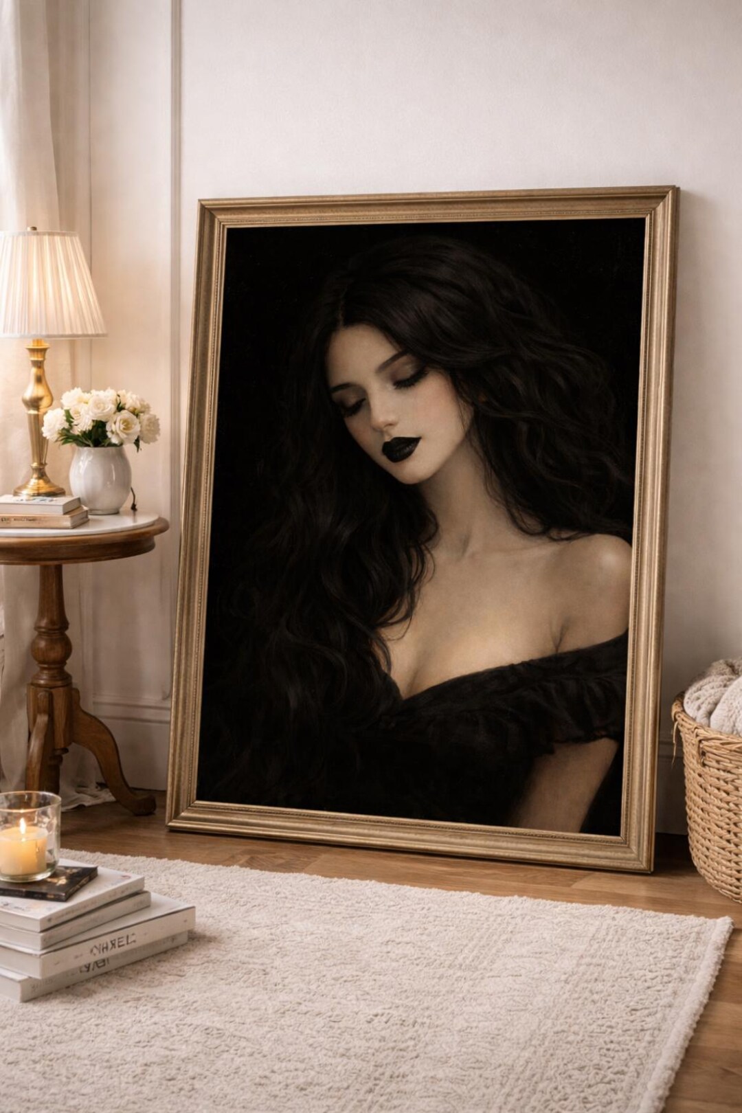 Dark Feminine Portrait Wall Art, Gothic Woman Print, Moody Aesthetic ...
