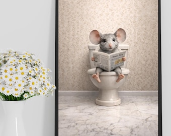 Grappige muis badkamer kunst aan de muur, schattige toilet humor print, grillige dieren poster, badkamer decor, speelse kinderkamer kunst, Instant Download