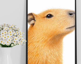 Art mural portrait Capybara, imprimé animal minimaliste, décoration neutre moderne, affiche Capybara, joli cadeau d'art animalier, style scandinave