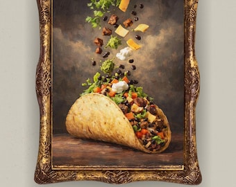 Burrito Wall Art Printable, Mexican Food Art, Rustic Kitchen Decor, Taco Burrito Print, Foodie Wall Art, Mexican Restaurant Kitchen Decor