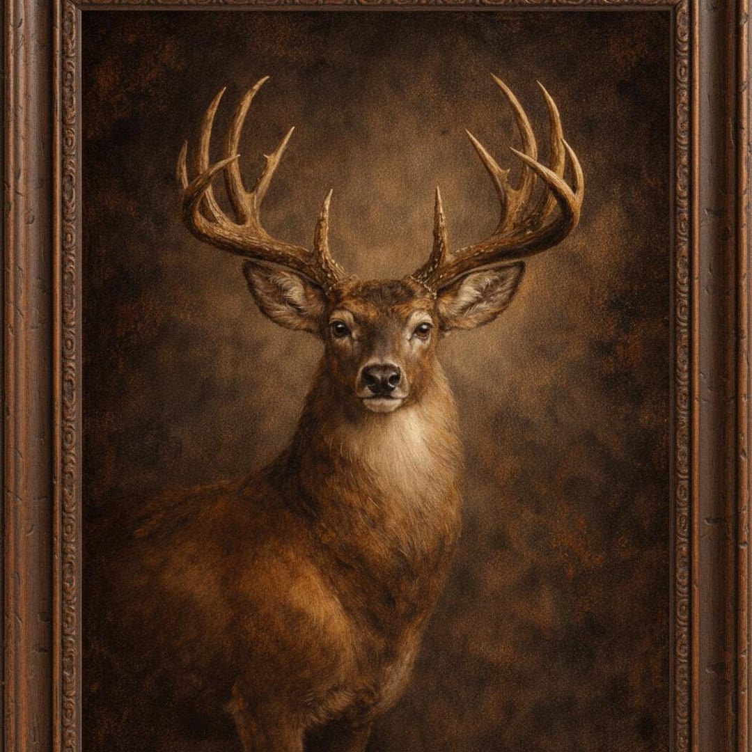 Vintage Deer Wall Art, Rustic Stag Portrait Print, Moody Wildlife ...