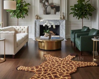 Giraffe Shape Wool Rug, Hand Tufted Animal Skin Carpet, 3D Nursery Floor Decor, Safari Theme Kids Room Rug, Luxury New Zealand Wool Area Rug