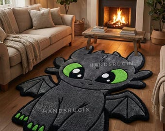Dragon Shape Tufted Rug, Cute Fantasy Wool Carpet, 3x5 ft / 90x150 cm, 4x6 ft / 120x180 cm, Kids Room Custom Animal Rug