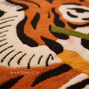 Hand-Tufted Wool Tiger Rug: Modern Floral Jungle Art, 9x12 ft image 4