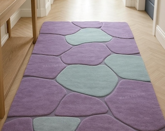 Hand Tufted Wool Abstract Rug Lavender Sage Organic Pebble Carpet New Zealand Wool Modern Area Rug Aesthetic Decor Custom size 10x14 12x15