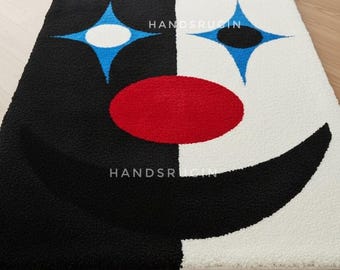 Hand Tufted Wool Rug Abstract Face Black White Modern Artistic Area Rug Bold Graphic Carpet for Living Room Custom size 5x8 6x9 9x12 10x14