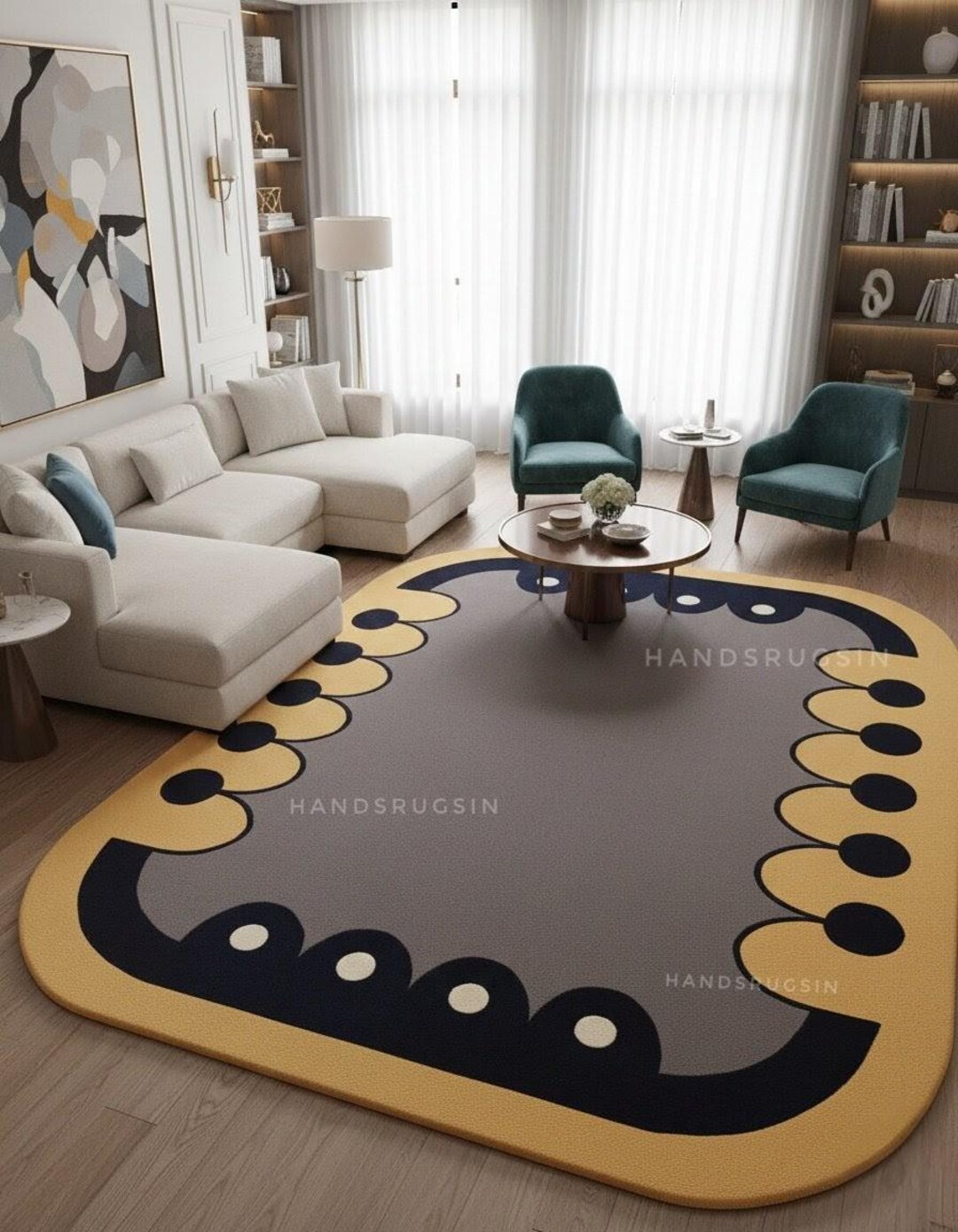 Pulse Border Rug Hand-tufted Scalloped Border Rug | Custom Handmade Wool Carpet | Modern ...