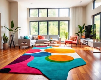 Modern Abstract Area Rug – Colorful Geometric Handmade Carpet for Living Room Décor