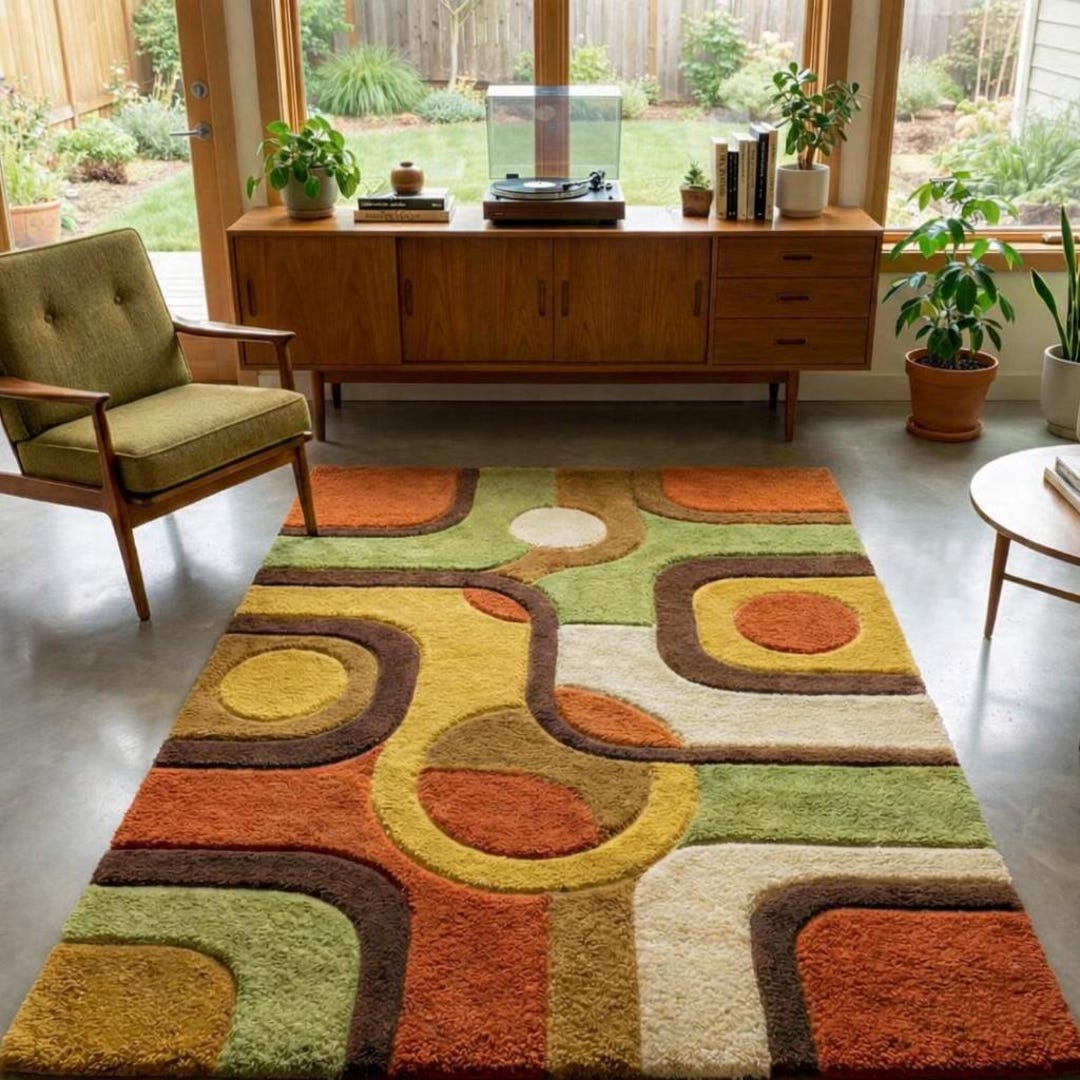Retro Geometric Area Rug, Mid-century Modern Tufted Carpet - Etsy