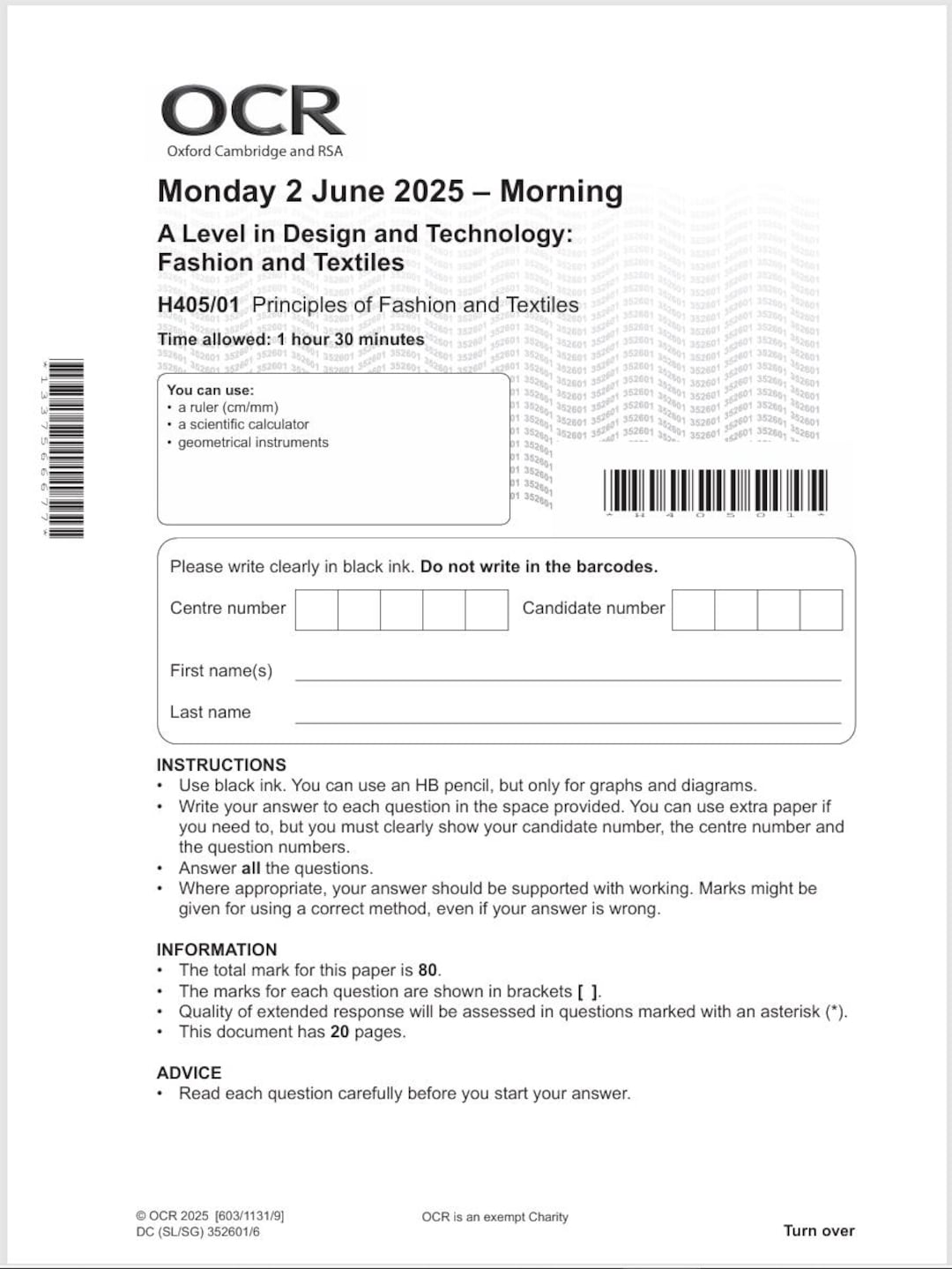 2025 Ocr A Level Design and Technology: Fashion and Textiles Paper 2 ...