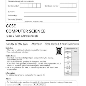 2025 AQA GCSE Datavetenskap Del 2 + Betygsschema Datorkoncept 8525 2