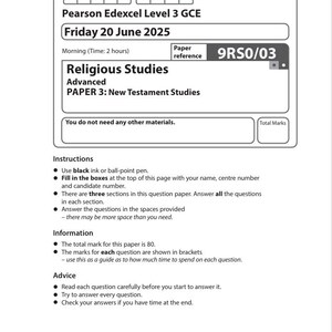 2025 Pearson Edexcel A Level Religious Studies Paper 3 and Mark Scheme Combined  9rs0 03