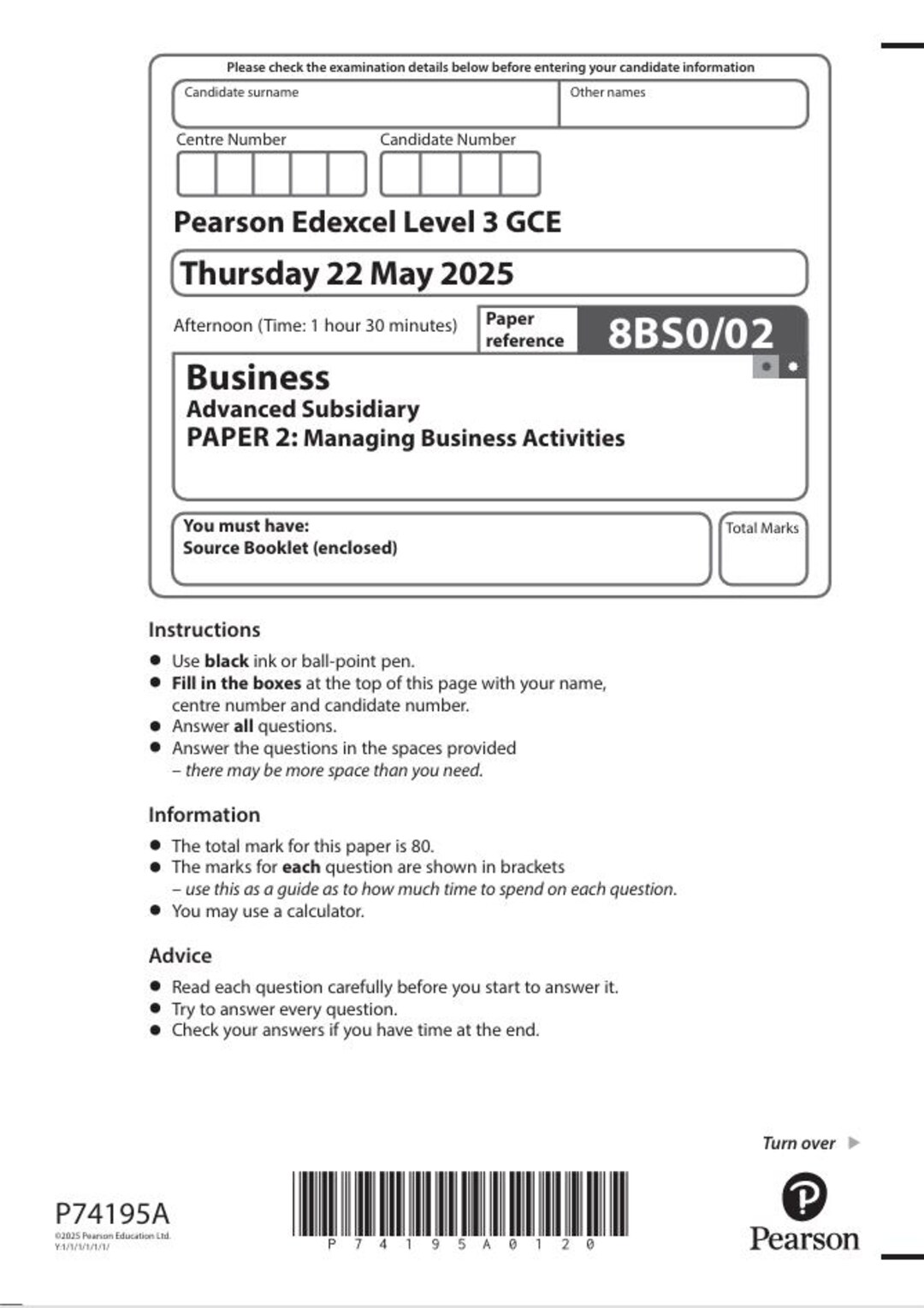 2025 Pearson Edexcel AS Level Business Paper 2 and Mark Scheme Combined ...