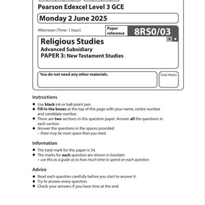 2025 Pearson Edexcel AS-nivå Religionsstudier Del 3 och betygsschema kombinerat 8rs0 03