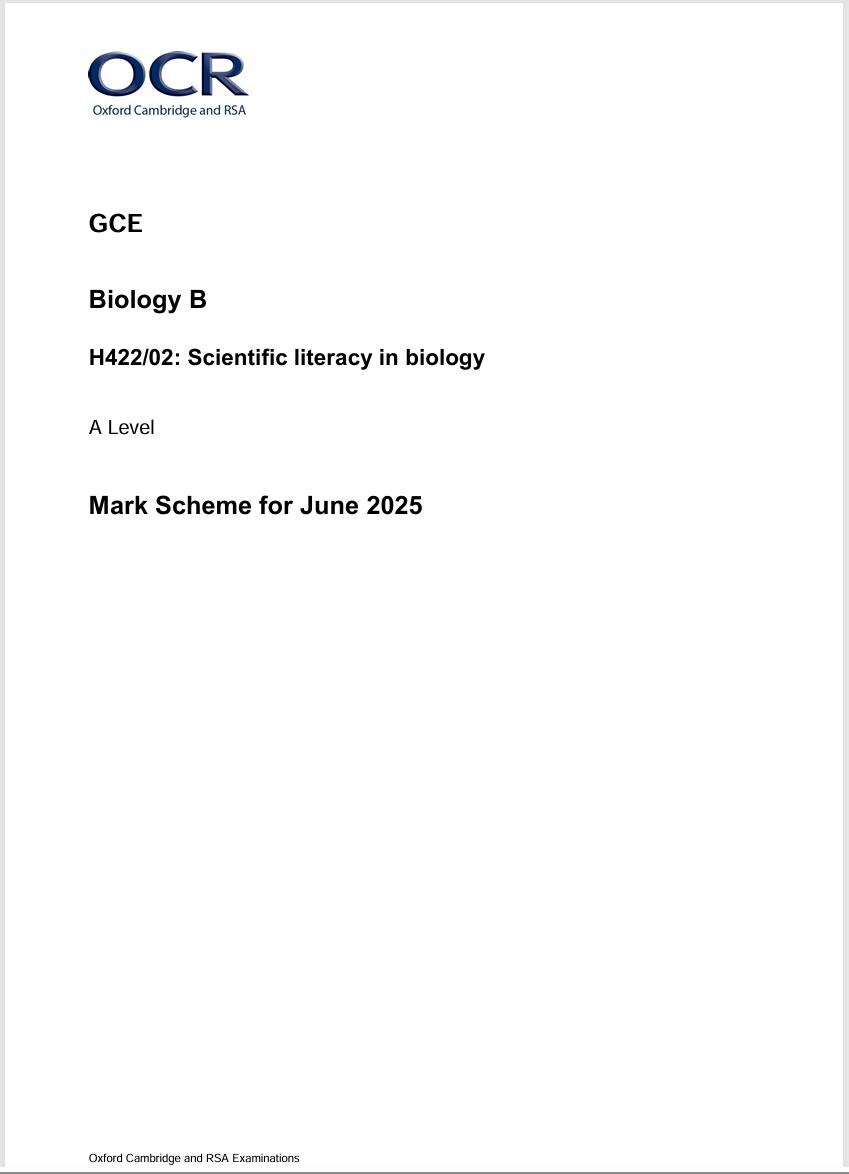 2025 Ocr a Level Biology B Paper 2 Mark Scheme H42202 - Bundle - Etsy ...