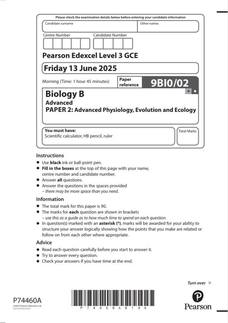 2025 Pearson Edexcel A Level Biology B Paper 2 and Mark Scheme Combined ...
