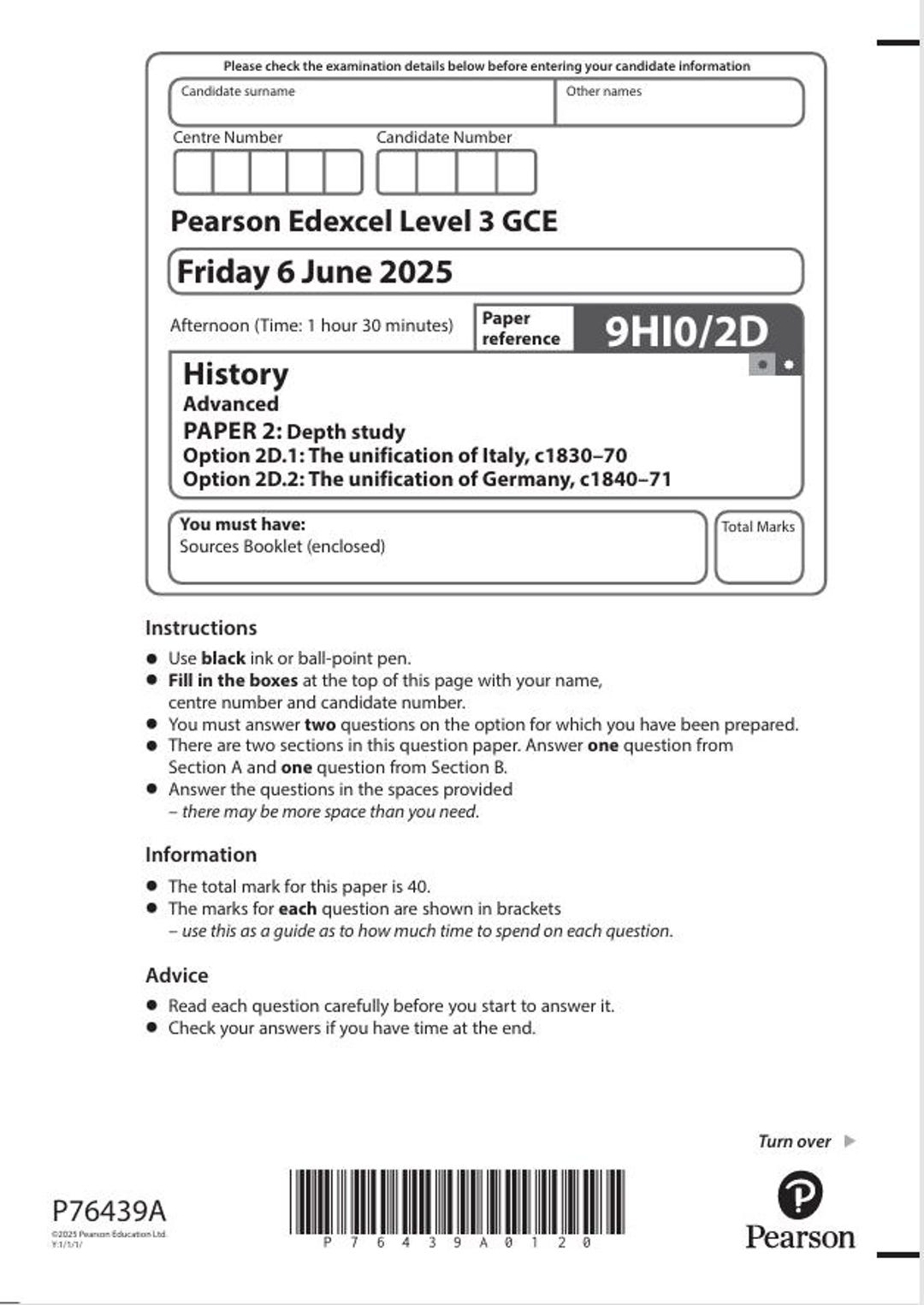 2025 Pearson Edexcel A Level History Paper 2 and Mark Scheme Combined ...